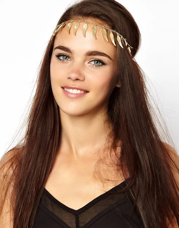 Фото Индийская мода летняя Цыганская головная повязка Золотое металлическое Крыло