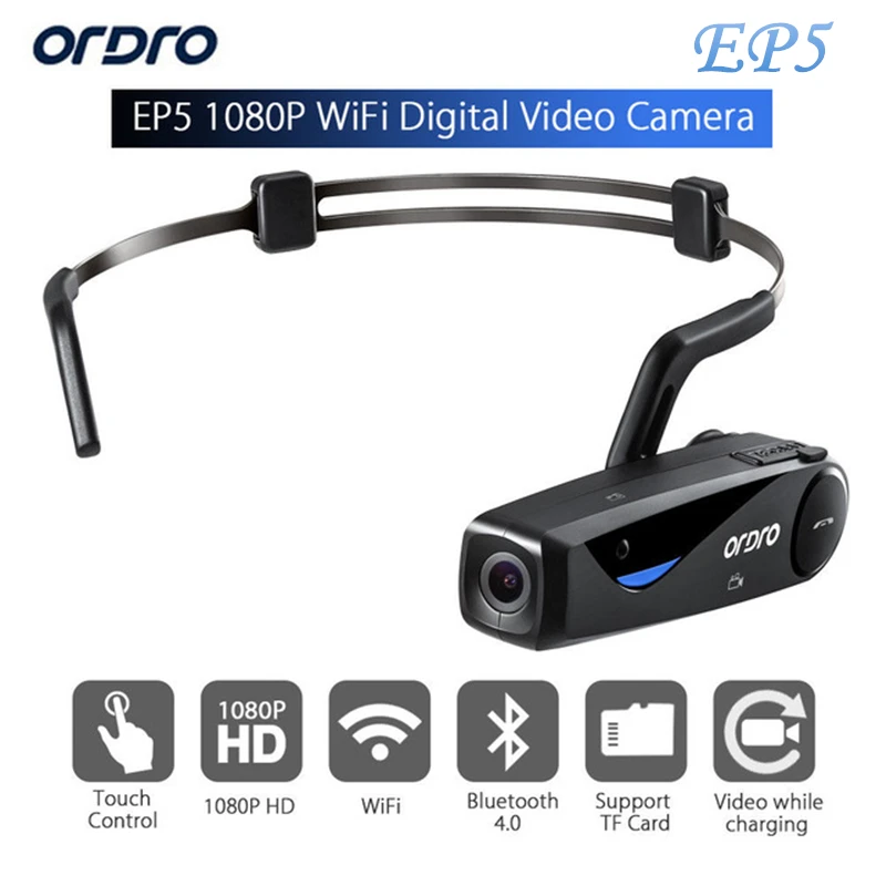 

ORDRO EP5 Wifi 8.0 MP H.264 Bluetooth Sports Action Headset Camera CMOS HD 1080p High Definition Video Camcorder W/Microphone