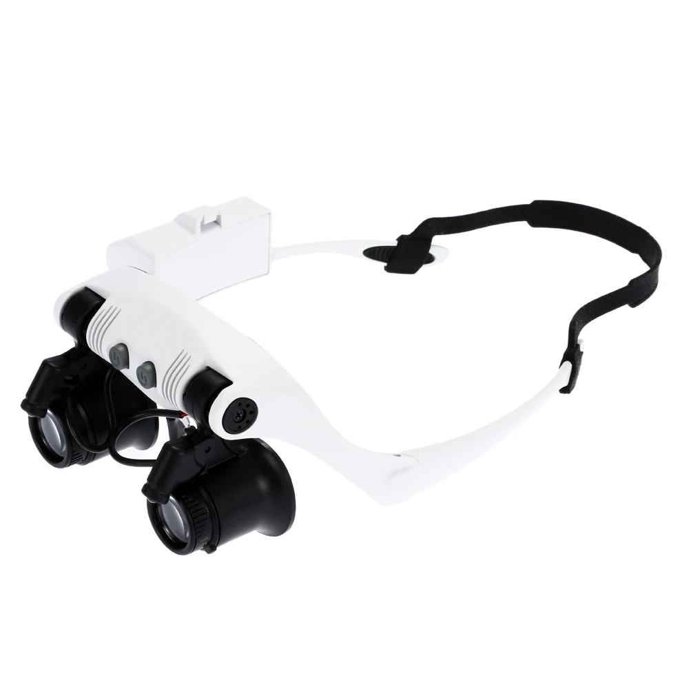 Портативный на голове Magnifier10x 15x 20x 25x увеличительное Стекло светодиодный двойной