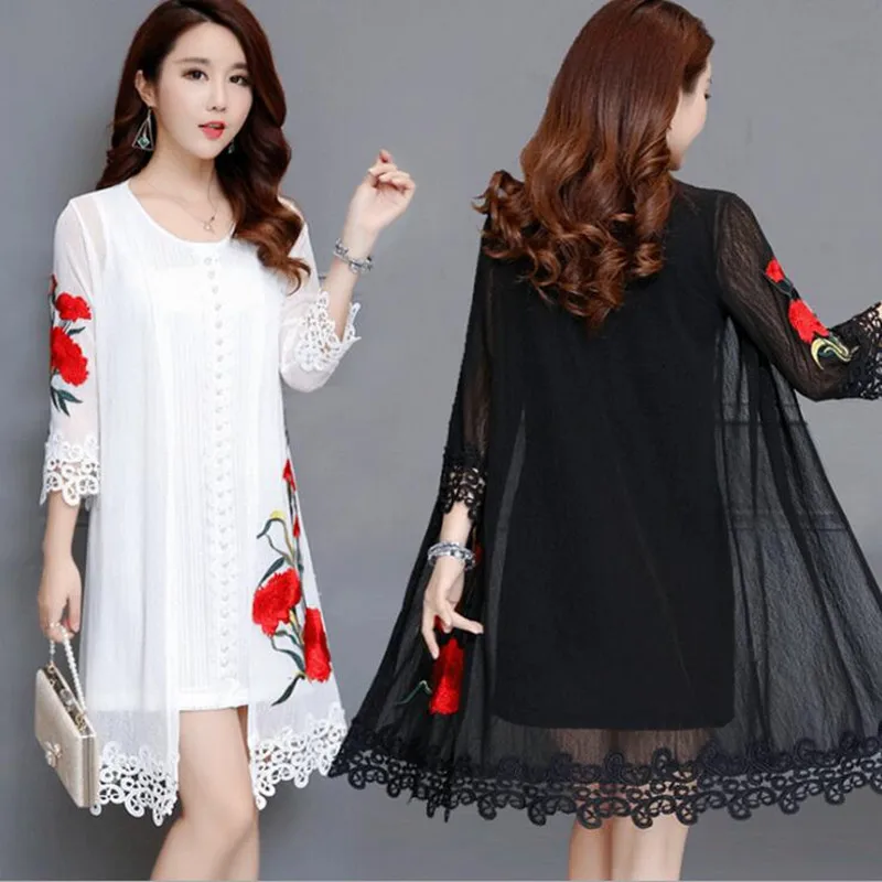 Summer Floral Embroidery Long Shawl Cardigan Large Size Beach Sunscreen Loose Air Conditioning Shirt Black White
Summer Floral Embroidery Long Shawl Cardigan Large Size Beach Sunscreen Loose Air Conditioning Shirt Black White
