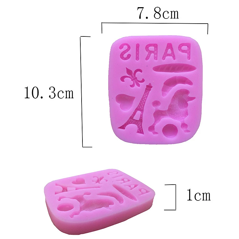 JX-LCLYL Paris Theme E.iffel Tower Dog Silicone Mould Cake Decor Craft DIY Icing Mold 10.3*7.8*1cm