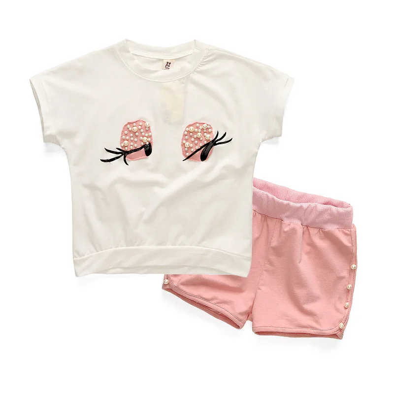 Фото Комплект одежды для девочек комплект с жемчужинами милые топы длинными