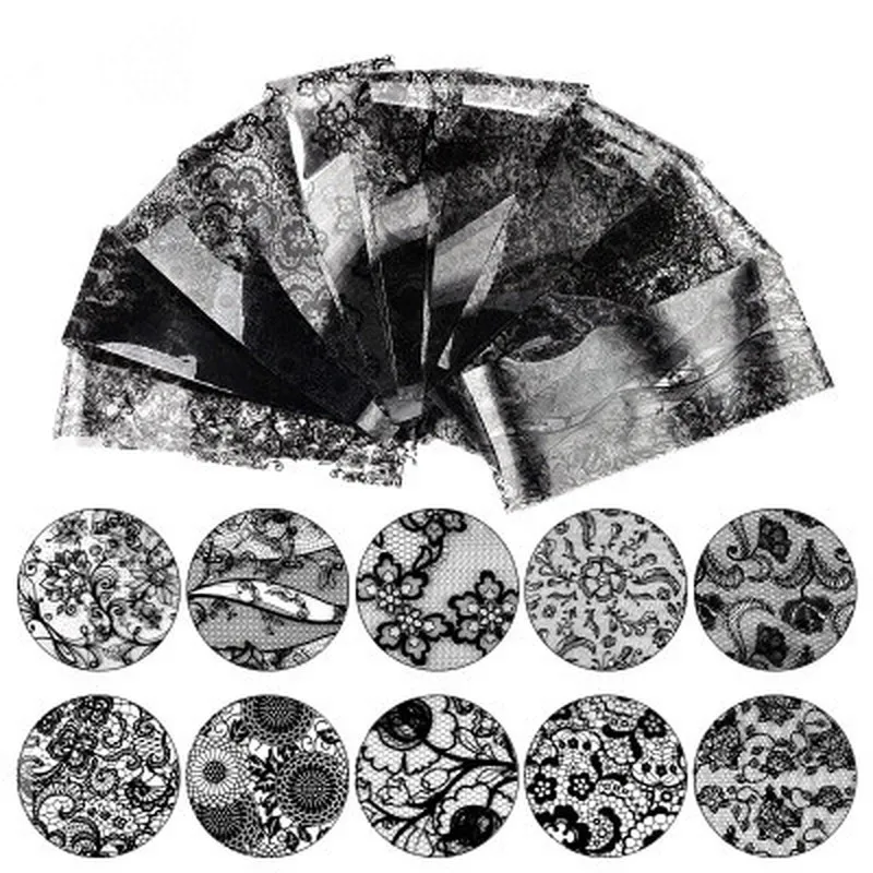 10pcs Nails Foil Stickers 4*20cm Black White Lace Flowers Design Manicure for Gel Polish 3D Nails Art Decorations Decals
10pcs Nails Foil Stickers 4*20cm Black White Lace Flowers Design Manicure for Gel Polish 3D Nails Art Decorations Decals