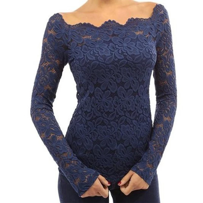 Spring Autumn Dew Shoulder One Word Collar Openwork Lace Solid Color Long Sleeve Korean Sexy Personality Slim Women's T-Shirt
Spring Autumn Dew Shoulder One Word Collar Openwork Lace Solid Color Long Sleeve Korean Sexy Personality Slim Women's T-Shirt