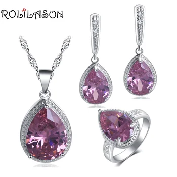 ROLILASON Water Drop Design 925 Silver Pink Zircon White Crystal For Women Earrings Necklace Pendant Rings Jewelry Sets JS734
ROLILASON Water Drop Design 925 Silver Pink Zircon White Crystal For Women Earrings Necklace Pendant Rings Jewelry Sets JS734