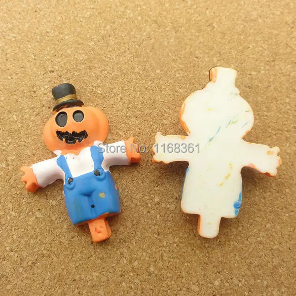 1pcs/lot resin flat back Halloween blue overalls Pumpkin cartoon 34mm Cabochons Hair Bow Center DIY Christmas decration C115-1