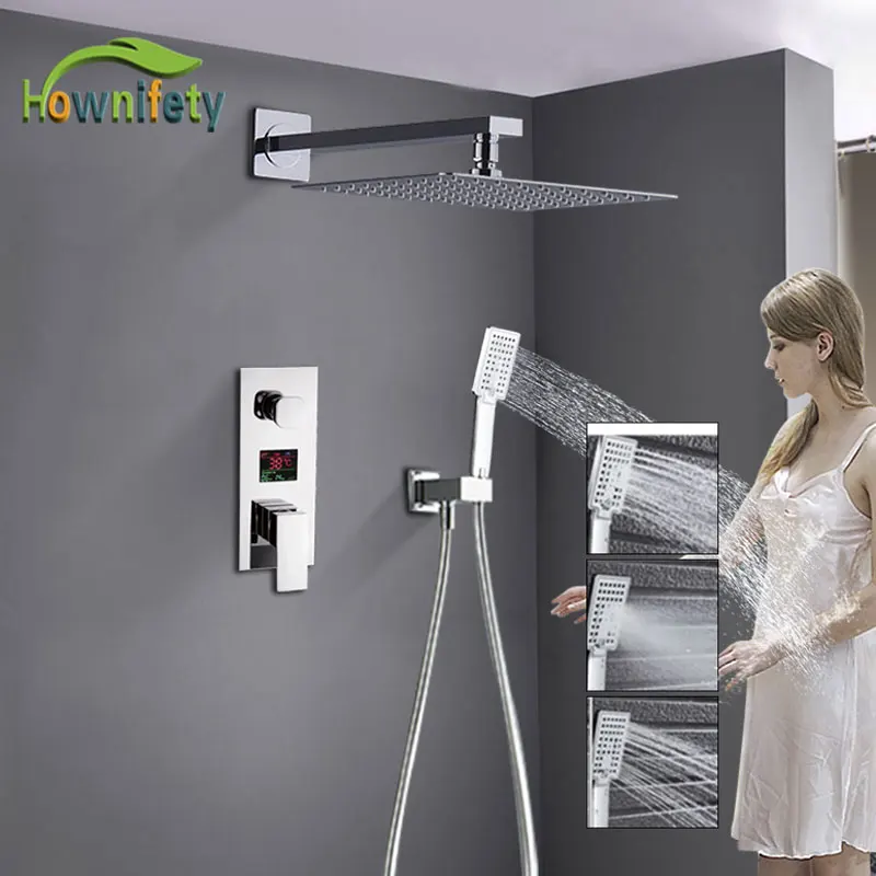 Temperature Display Modern Concealed Chrome Shower Set Hot Cold Mixer Value Brass Ultra-thin Shower Head ABS Hand Shower
Temperature Display Modern Concealed Chrome Shower Set Hot Cold Mixer Value Brass Ultra-thin Shower Head ABS Hand Shower