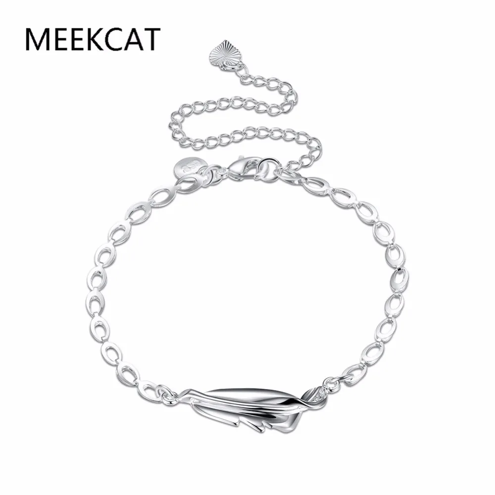 MEEKCAT Высококачественный 925 штампованный посеребренный очаровательный браслет на