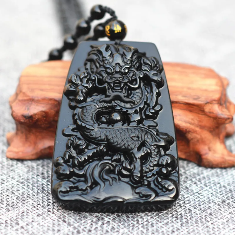Natural Black Obsidian Stone Jades Pendant Carved Dragon Pendant Necklace Gift for Men Fashion Jades Stone Jewelry
Natural Black Obsidian Stone Jades Pendant Carved Dragon Pendant Necklace Gift for Men Fashion Jades Stone Jewelry