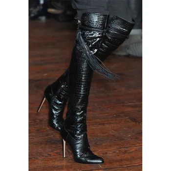 EMMA KING Fashion Black Fringe Embellished Boots Croc Snakeskin Pattern Female Thigh High Boots Lady T Stage Dress Boots Women
EMMA KING Fashion Black Fringe Embellished Boots Croc Snakeskin Pattern Female Thigh High Boots Lady T Stage Dress Boots Women