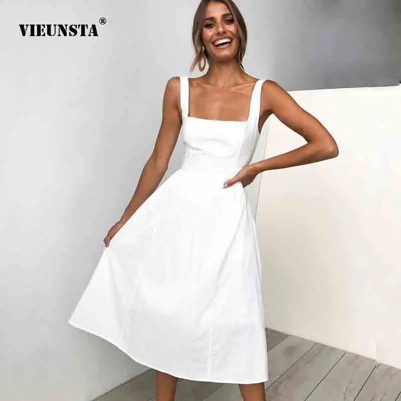 VIEUNSTA Casual Loose Sleeveless Backless Dress Women 2019 Summer Solid Midi Party Dresses Sexy Slash neck Beach A-Line Dress
VIEUNSTA Casual Loose Sleeveless Backless Dress Women 2019 Summer Solid Midi Party Dresses Sexy Slash neck Beach A-Line Dress