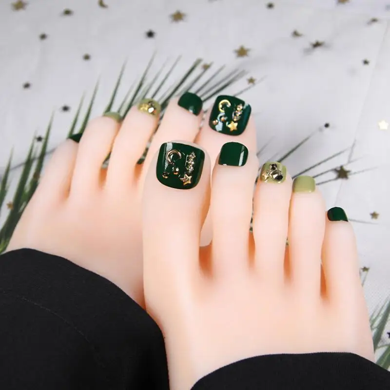 24pcs Full Cover Women Toe False Fake Nails with Army Green Moon Rhinestone Design Adhesive Nail Art Fake Nails Tips with Glue
24pcs Full Cover Women Toe False Fake Nails with Army Green Moon Rhinestone Design Adhesive Nail Art Fake Nails Tips with Glue