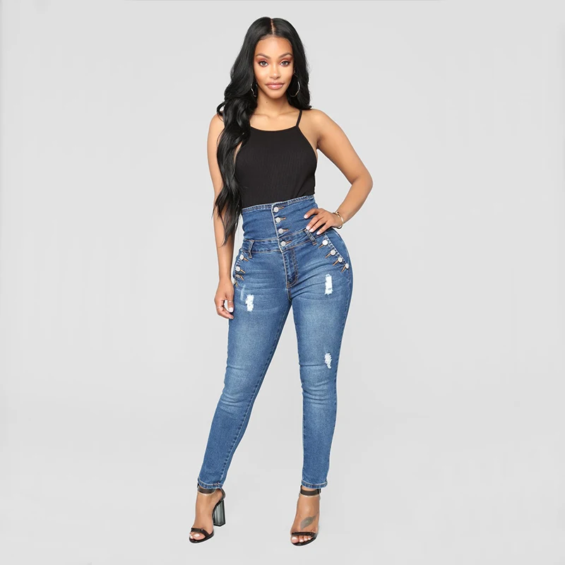 2019 Casual High Waist Denim Pencil Woman Pants Hole Ripped Elastic Stretch Jeans Female Buttons Skinny Trousers
2019 Casual High Waist Denim Pencil Woman Pants Hole Ripped Elastic Stretch Jeans Female Buttons Skinny Trousers