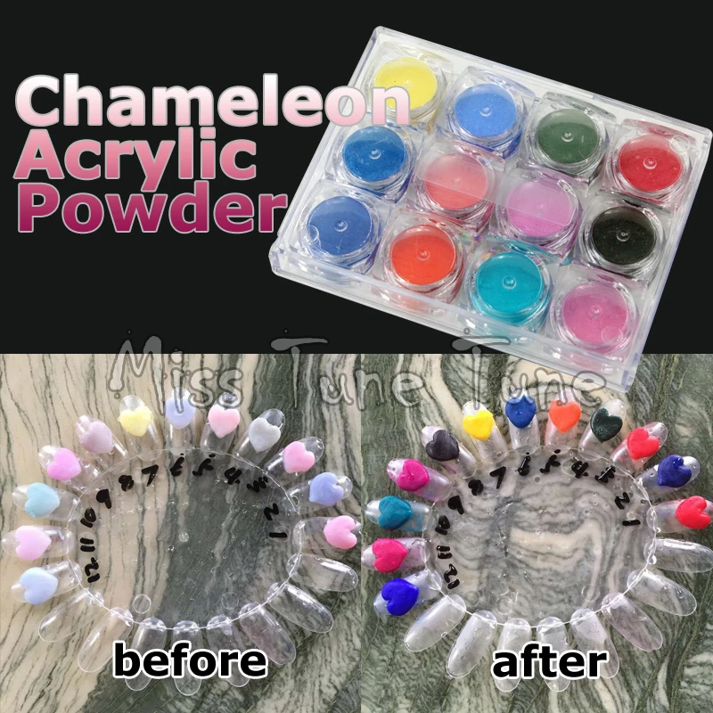 12 Pots Chameleon Nail Art 3D Acrylic Powder Themal Temperature Color Change Builder Pigment Dust
12 Pots Chameleon Nail Art 3D Acrylic Powder Themal Temperature Color Change Builder Pigment Dust