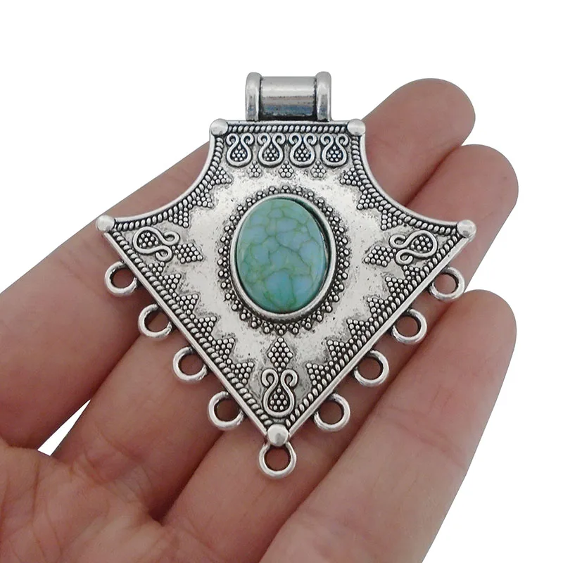 3 x Antique Silver Large Boho Chandelier Connector Charms Pendants Oval Faux Turquoise for Jewelry Making Findings 58x52mm
3 x Antique Silver Large Boho Chandelier Connector Charms Pendants Oval Faux Turquoise for Jewelry Making Findings 58x52mm