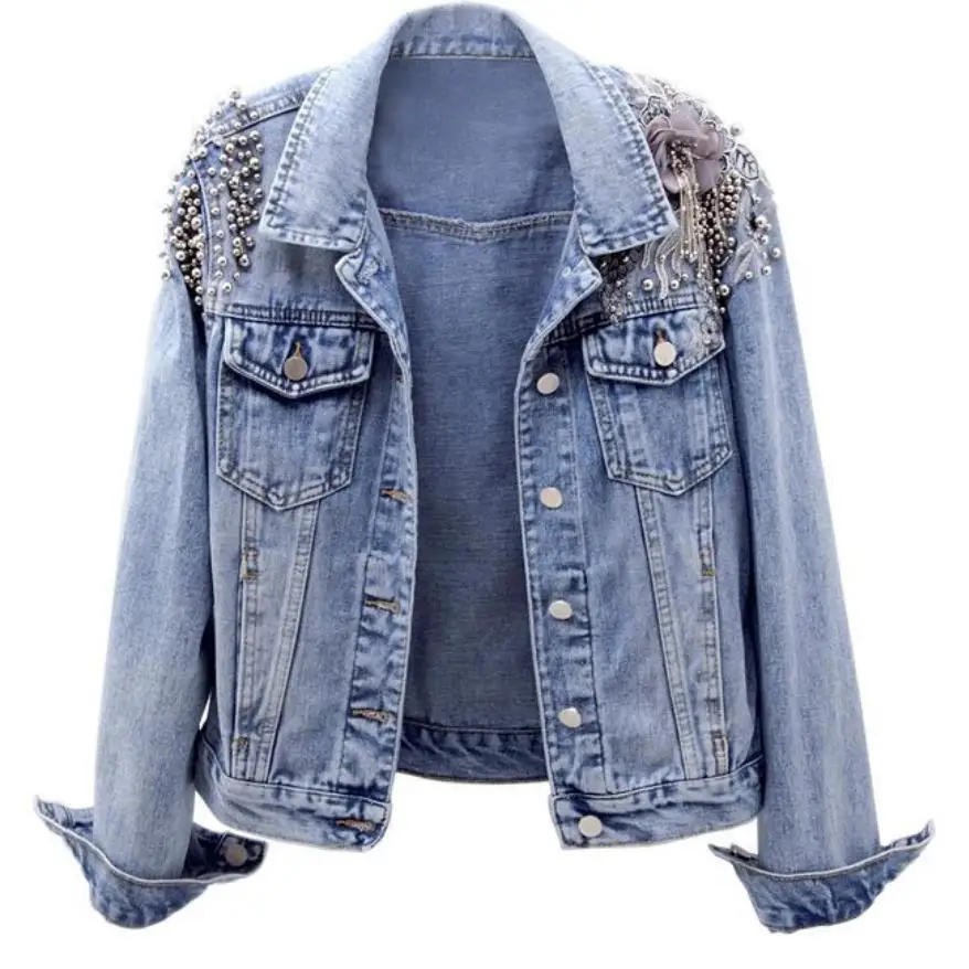 2019 Spring new fashion beaded embroidery slim denim jacket long-sleeved short jeans coat women
2019 Spring new fashion beaded embroidery slim denim jacket long-sleeved short jeans coat women