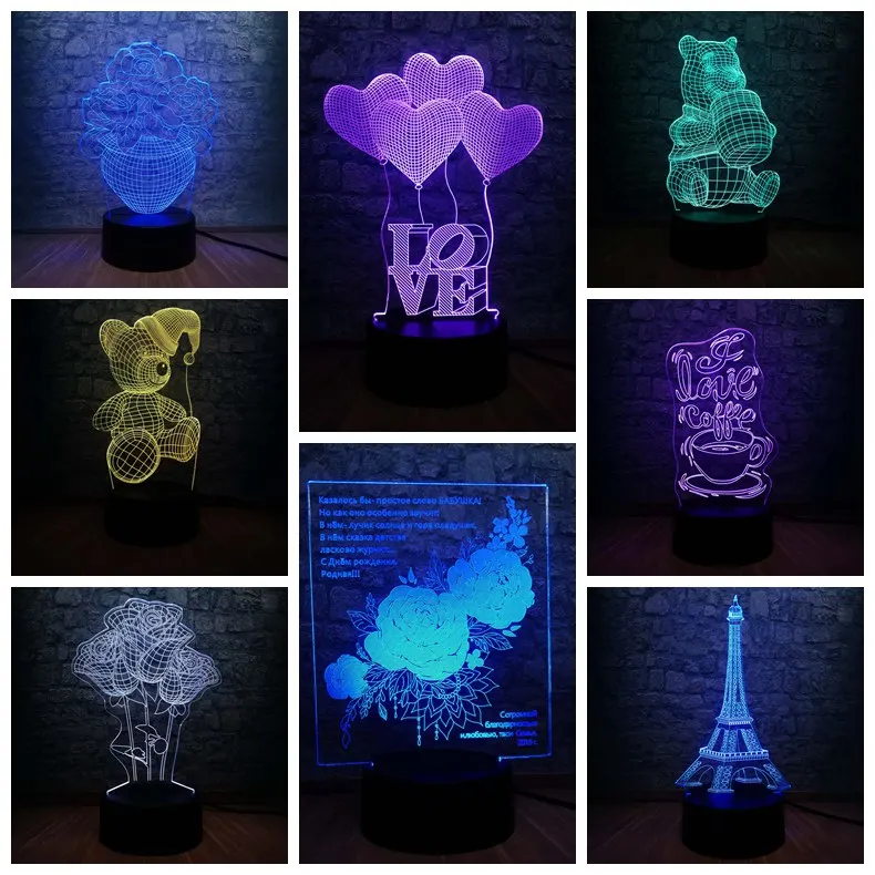 NEW Acrylic Romantic 3D Night Light 7 Color Changing LED Atmosphere Mood Lamp Colorfull Illusion Mood Decorative Lover Gift
NEW Acrylic Romantic 3D Night Light 7 Color Changing LED Atmosphere Mood Lamp Colorfull Illusion Mood Decorative Lover Gift
