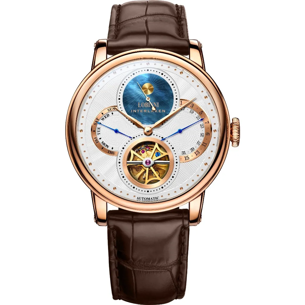LOBINNI Men 50M Waterproof Leather Strap Day Moon Hollow Out Dial Business Automatic Mechanical Dress Wrist Watch With Week Date
LOBINNI Men 50M Waterproof Leather Strap Day Moon Hollow Out Dial Business Automatic Mechanical Dress Wrist Watch With Week Date