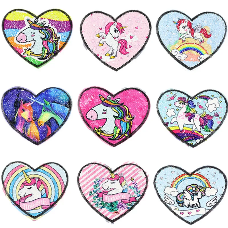 1PC Heart Unicorn Reversible Sequins Sew On Patch for clothes DIY Crafts Coat Sweater Embroidered Paillette Patch Applique
1PC Heart Unicorn Reversible Sequins Sew On Patch for clothes DIY Crafts Coat Sweater Embroidered Paillette Patch Applique