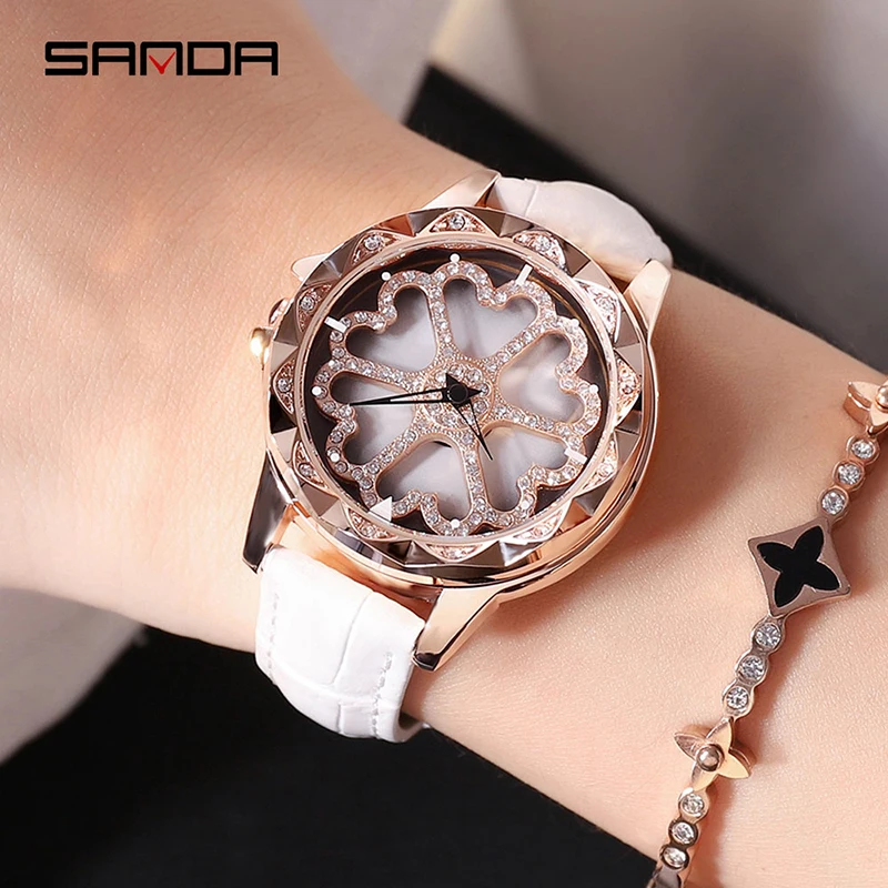 SANDA Top Quality Luxury Lady Crystal Watch Women Dress Watch Fashion Genuine Leather Rotation Female Heart Shape Wristwatches
SANDA Top Quality Luxury Lady Crystal Watch Women Dress Watch Fashion Genuine Leather Rotation Female Heart Shape Wristwatches