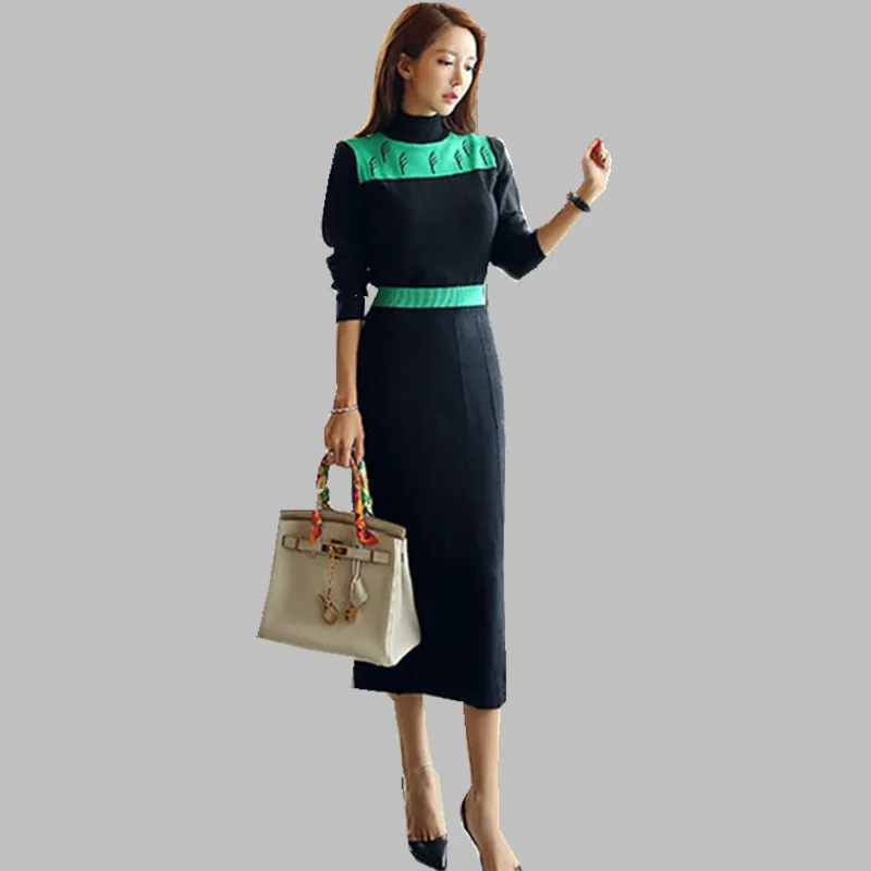 Autumn Winter Knit Long Dress Women Casual Slim Bodycon Sweater Dresses Office Lady Korean Style Patchwork Dress
Autumn Winter Knit Long Dress Women Casual Slim Bodycon Sweater Dresses Office Lady Korean Style Patchwork Dress