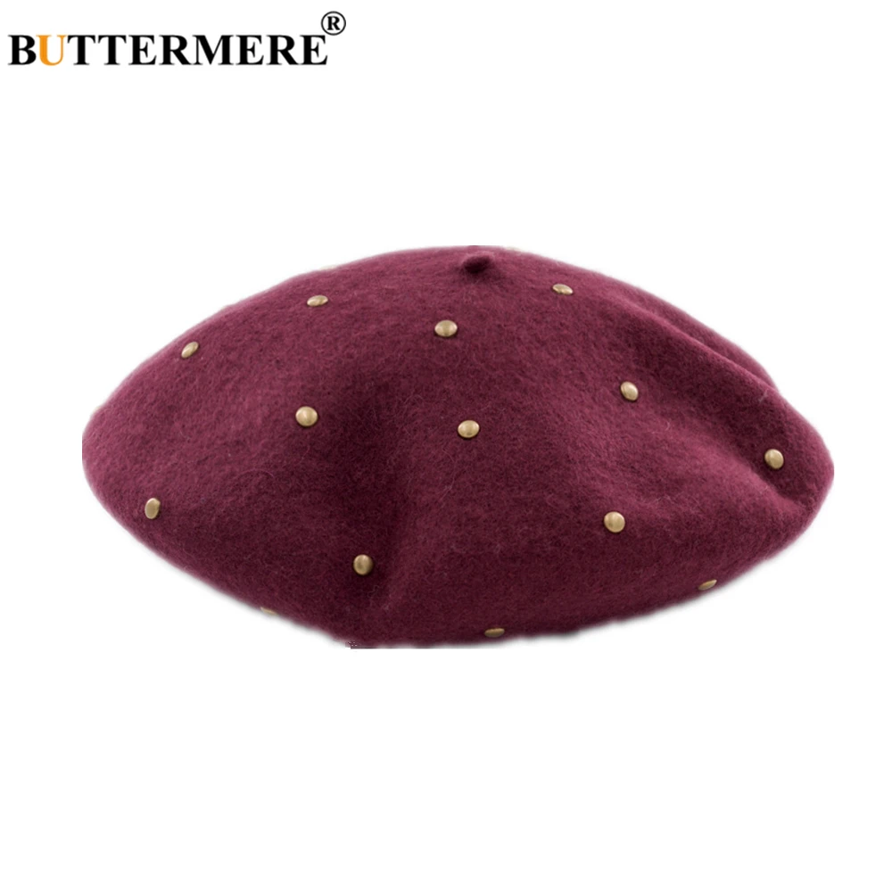 BUTTERMERE Winter Berets for Women 100% Wool Burgundy Ladies French Hat Rivet Vintage Autumn High Quality Female Wool Beret Hat
BUTTERMERE Winter Berets for Women 100% Wool Burgundy Ladies French Hat Rivet Vintage Autumn High Quality Female Wool Beret Hat