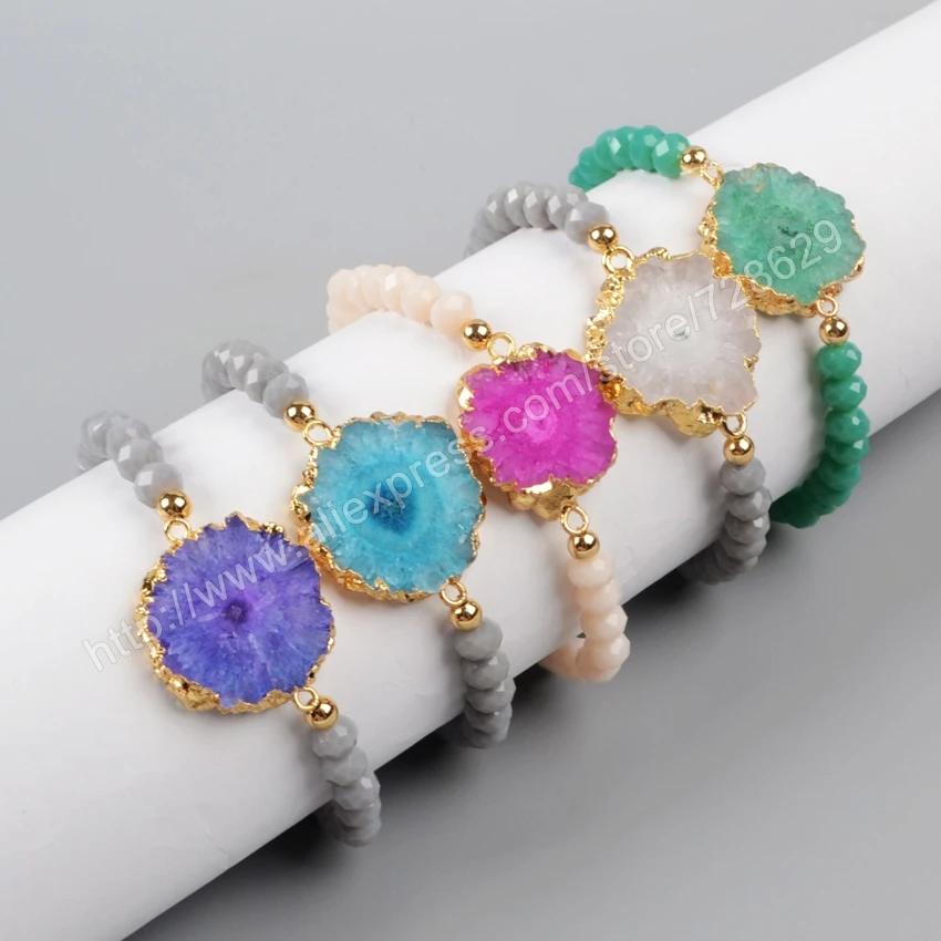 BOROSA 5Pcs/lot Gold Color Mix Color Natural Solar Quartz Slice & 6mm Beads Bracelet G1018
BOROSA 5Pcs/lot Gold Color Mix Color Natural Solar Quartz Slice & 6mm Beads Bracelet G1018