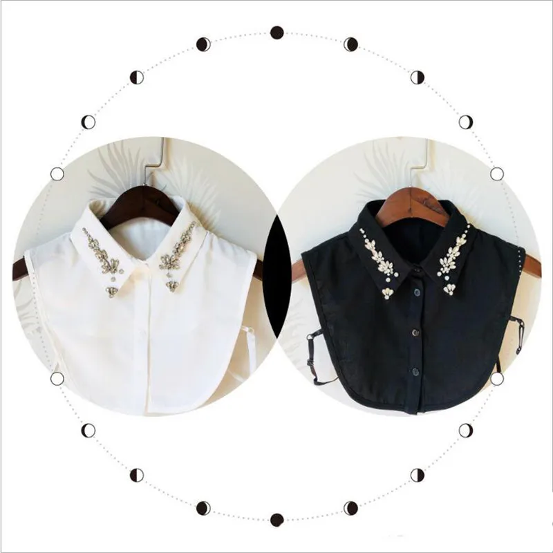 New Fashion women chiffon collars rhinestone beading fake detachable collar white/black apparel accessories faux shirt collar
New Fashion women chiffon collars rhinestone beading fake detachable collar white/black apparel accessories faux shirt collar