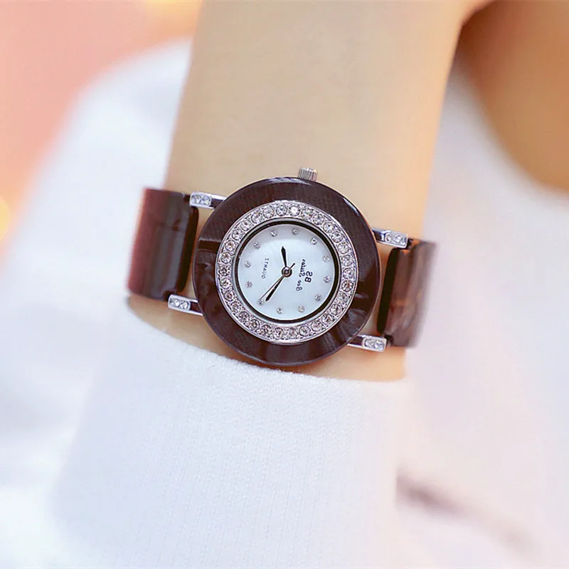 New hot round black strap white dial no digital rhinestone scale watch high-end ladies Fashion & Casual | Наручные часы