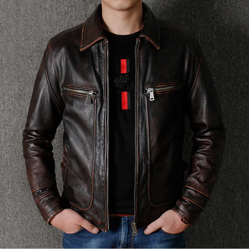 Real Model Bike Mens Cow Leather Jacket Windbreaker Automotive Genuine Leather Jacket Vintage Retro Overcoat Men Streetwear A788
Real Model Bike Mens Cow Leather Jacket Windbreaker Automotive Genuine Leather Jacket Vintage Retro Overcoat Men Streetwear A788
