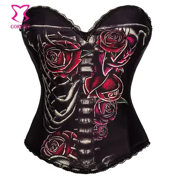 Gothic Rave Rose Flower and Skeleton Prints Overbust Coselet Corset Lingerie Corpetes E Espartilhos Sexy Corsets and Bustiers
Gothic Rave Rose Flower and Skeleton Prints Overbust Coselet Corset Lingerie Corpetes E Espartilhos Sexy Corsets and Bustiers