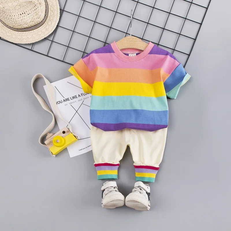 2019 new summer short-sleeved striped suit girls clothes Casual T-shirt + shorts 2piece Girls Set children's clothing
2019 new summer short-sleeved striped suit girls clothes Casual T-shirt + shorts 2piece Girls Set children's clothing