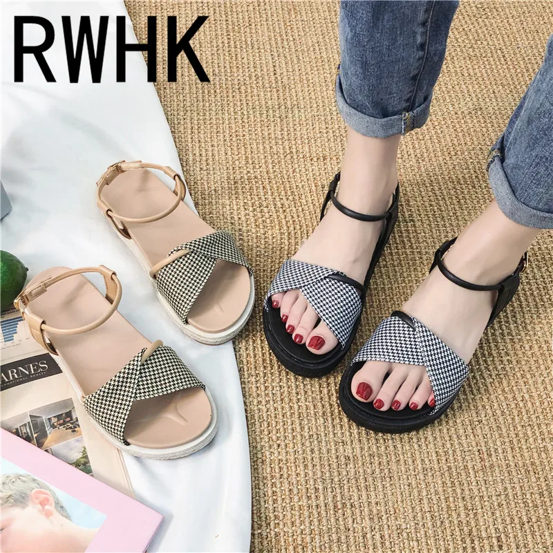 RWHK Sandals female 2019 summer new word with summer lattice wild student Korean women's shoes flat shoes B005
RWHK Sandals female 2019 summer new word with summer lattice wild student Korean women's shoes flat shoes B005