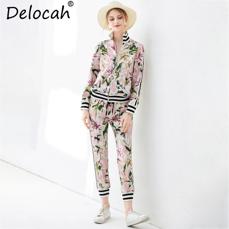 Delocah Women Autumn Suits Runway Fashion Long Sleeve Floral Printed Tops And Casual Lace up Long Pants Two Pieces Set 2019
Delocah Women Autumn Suits Runway Fashion Long Sleeve Floral Printed Tops And Casual Lace up Long Pants Two Pieces Set 2019