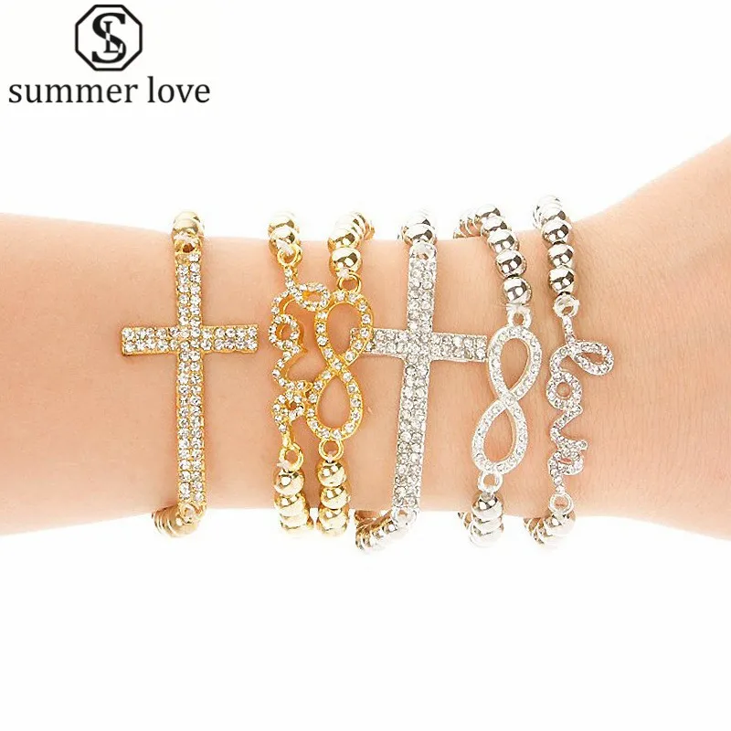 Hot Sell Women's Crystal Cross LOVE Infinity Bracelet Femme Fashion Stretch Bead Charm Bracelets & Bangles Handmade Jewelry
Hot Sell Women's Crystal Cross LOVE Infinity Bracelet Femme Fashion Stretch Bead Charm Bracelets & Bangles Handmade Jewelry