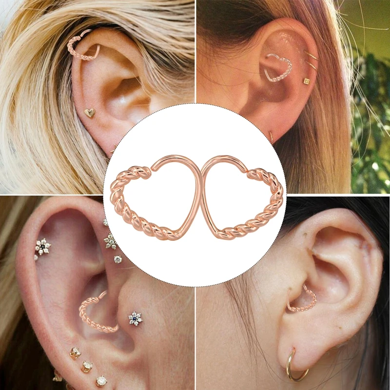 BODY PUNK 16G Multi-functional Heart Shape Twisted Cartilage Earring Hoop Fake Nose Ring Eyebrow Piercing Earring Tragus Jewelry  (3)