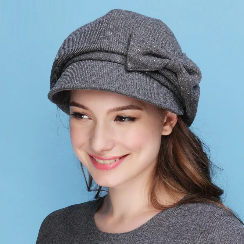 New Arrival Visor Hat Autumn and Winter Thicken Warm Cap Girls Elegant Berets Lady Woolen Knitted Hats B-7555 | Аксессуары для