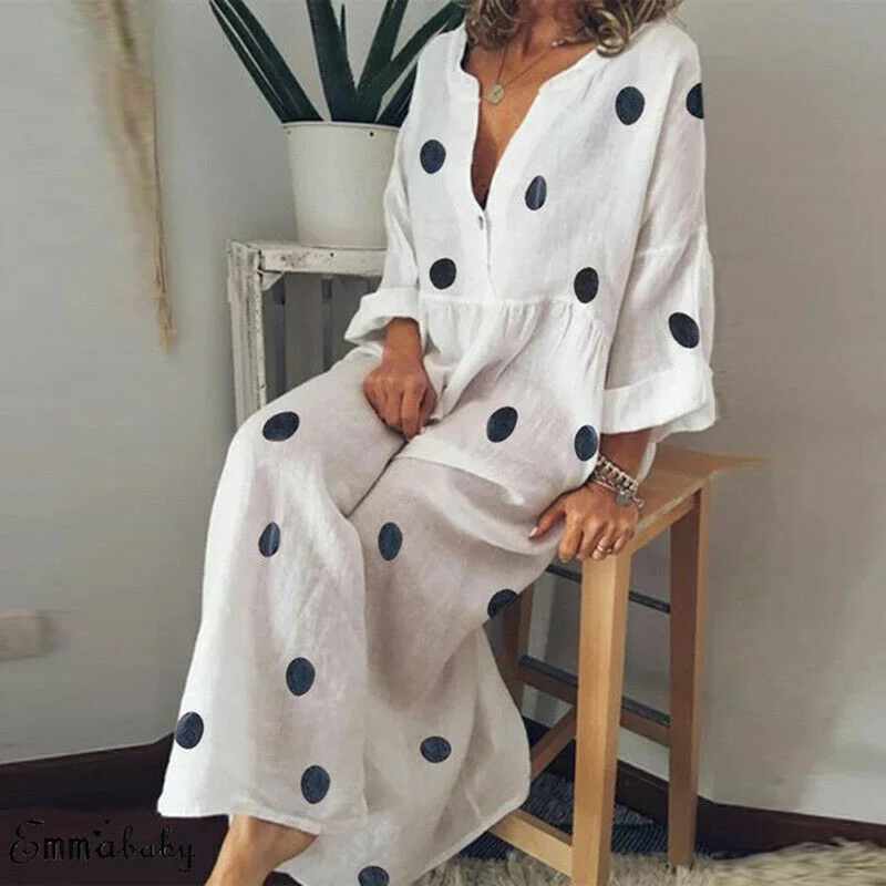 Women Polka Dot Print Bohemia Casual Loose Dresses Summer Holiday Plus Size S-5XL Clothes 2019 New Ladies White Red Maxi Dress
Women Polka Dot Print Bohemia Casual Loose Dresses Summer Holiday Plus Size S-5XL Clothes 2019 New Ladies White Red Maxi Dress