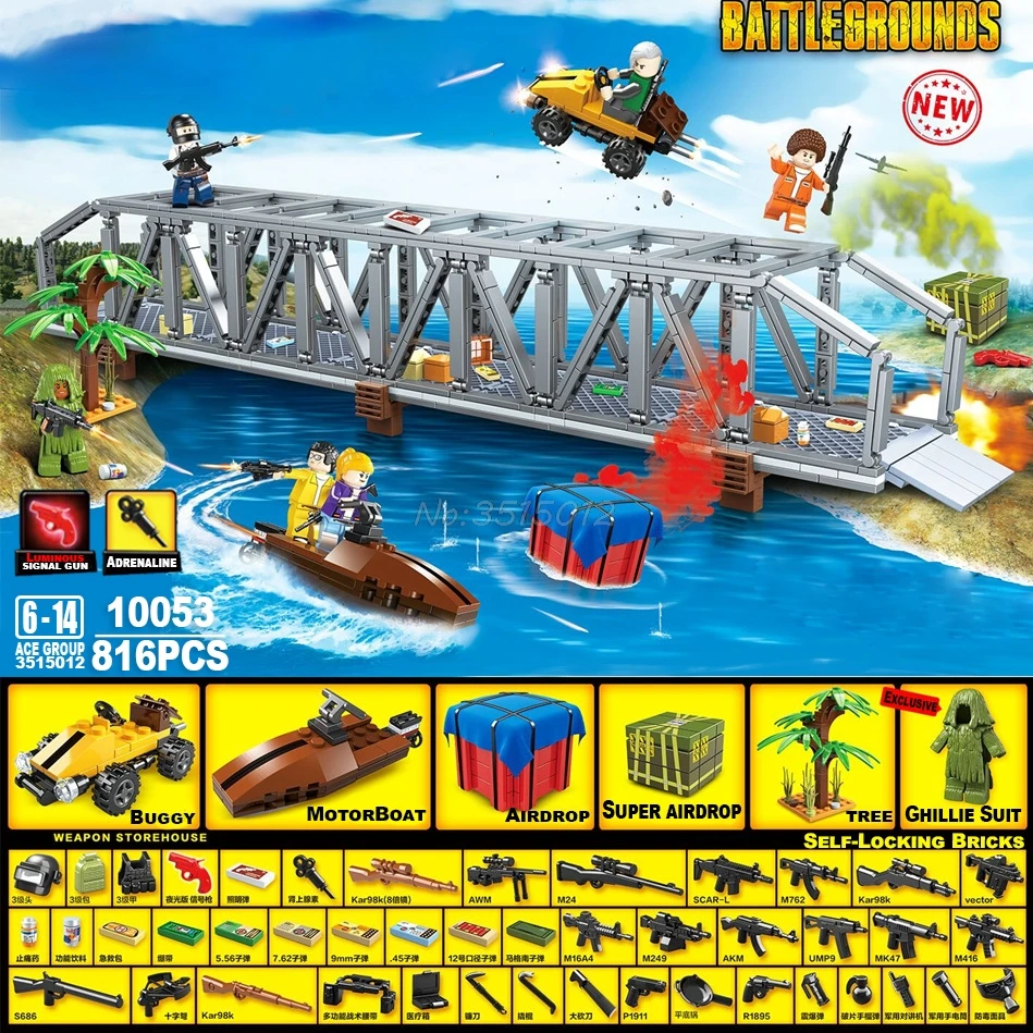 PUBG Playerunknown's Battlegrounds Erangel Bridge Legoing Military Weapon Buggy Ghillie Suit Fortnite Figures Blocks Toys Model
PUBG Playerunknown's Battlegrounds Erangel Bridge Legoing Military Weapon Buggy Ghillie Suit Fortnite Figures Blocks Toys Model