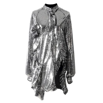 Women Sexy High Collar Long Sleeves Bow Knot Designed Sequin Lap Mini Dress Silver For Autumn Winter FS0719
Women Sexy High Collar Long Sleeves Bow Knot Designed Sequin Lap Mini Dress Silver For Autumn Winter FS0719