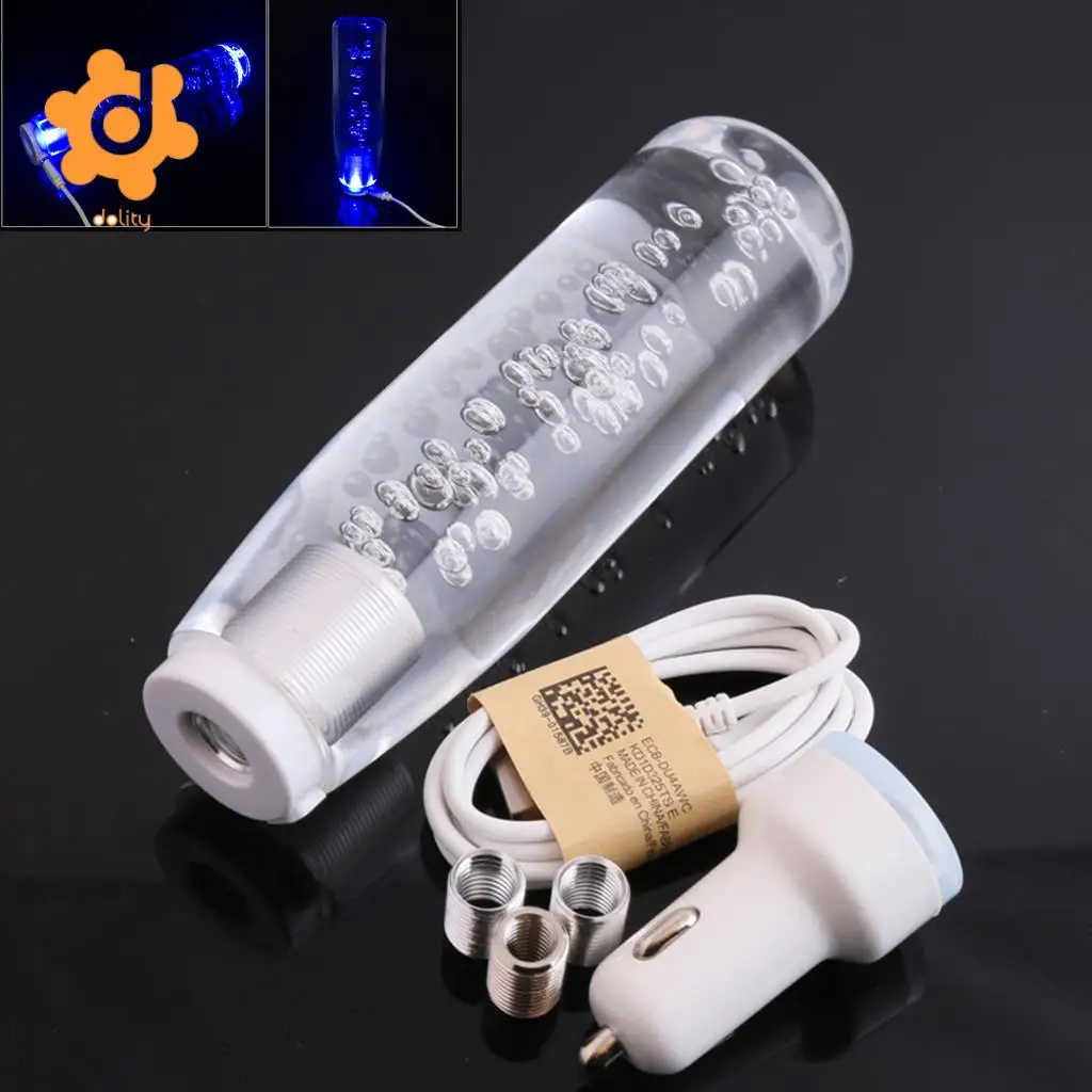 Blue LED Car Manual Gear Shift Lever Knob Head Shifter Crystal Bubble 15cm