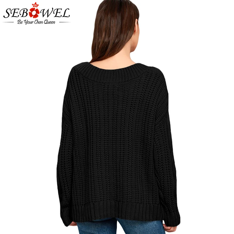 Black-Cable-Knit-V-Neck-Sweater-LC27873-2-2