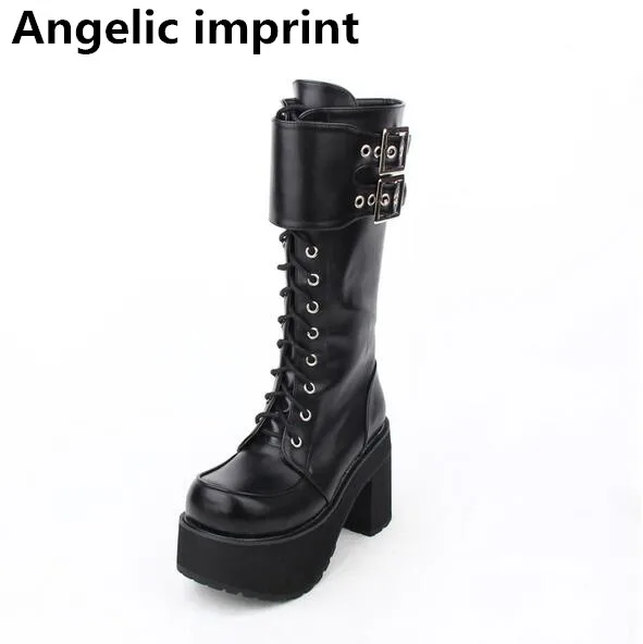 Angelic imprint mori girl Women punk motorcycle boots lady lolita Boots woman high trifle heels pumps platform shoes 47 buckle
Angelic imprint mori girl Women punk motorcycle boots lady lolita Boots woman high trifle heels pumps platform shoes 47 buckle