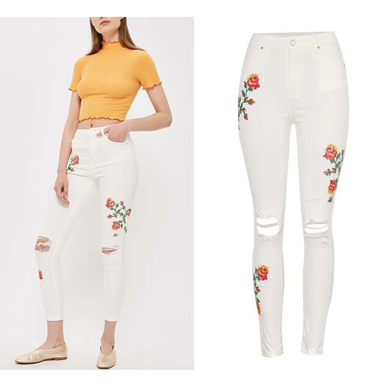 Hot Fashion Chic Jean Women White Denim Pants High Waist Stretch Rose Embroidery Jeans Hole Ripped Vintage Denim Trousers Pants
Hot Fashion Chic Jean Women White Denim Pants High Waist Stretch Rose Embroidery Jeans Hole Ripped Vintage Denim Trousers Pants