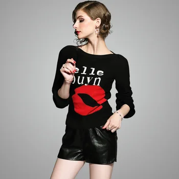 American Style 2017 Autumn Winter Women's Fashion Loose Sexy Lip Printing Sash Neck 100% Cotton Sweater Ladies Casual Pullover
American Style 2017 Autumn Winter Women's Fashion Loose Sexy Lip Printing Sash Neck 100% Cotton Sweater Ladies Casual Pullover