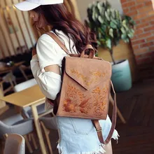 Mochila De mujer Vintage bolsos de hombro con flores mochilas con solapa para chicas adolescentes de alta calidad de cuero PU mochila de moda saco A Dos(China)
