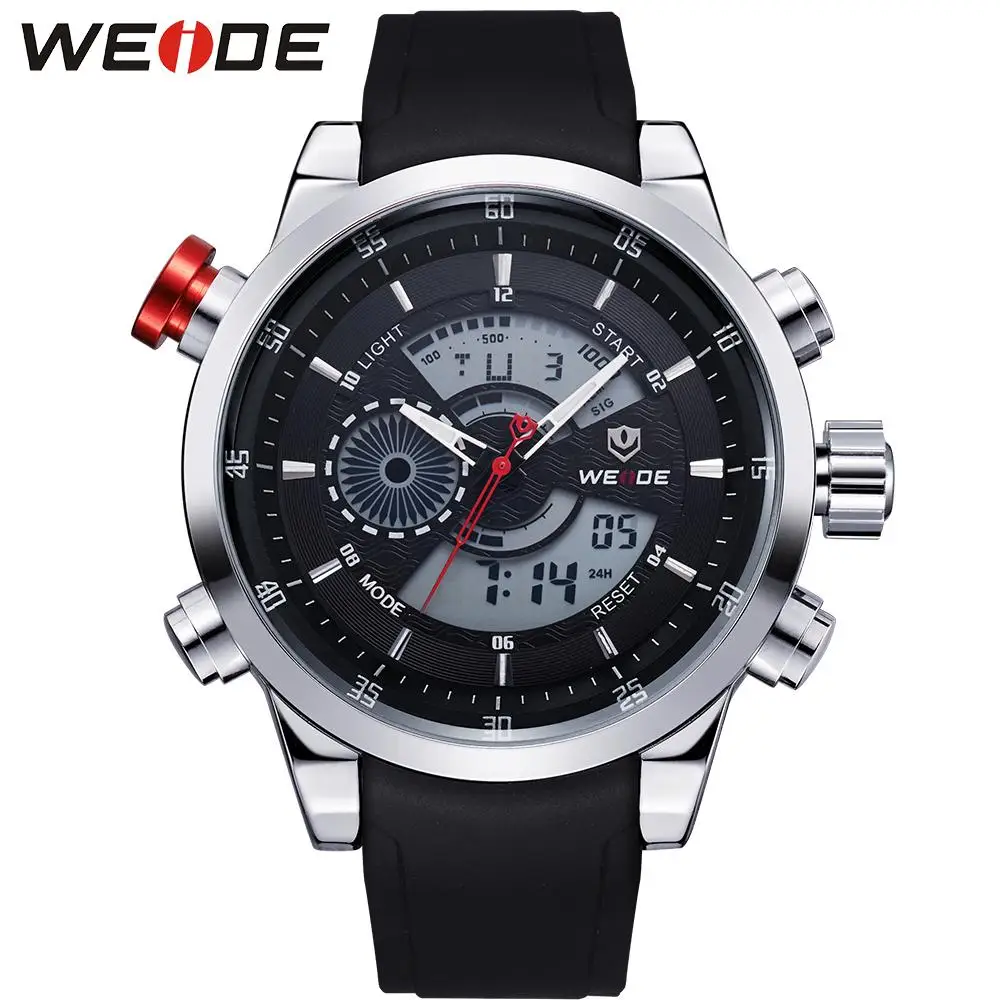 WEIDE Mens LCD Analog Digital Dual Time Watch PU Band Stainless Steel Back Big Black Dial 30M Waterproof Watches Original Gifts
WEIDE Mens LCD Analog Digital Dual Time Watch PU Band Stainless Steel Back Big Black Dial 30M Waterproof Watches Original Gifts