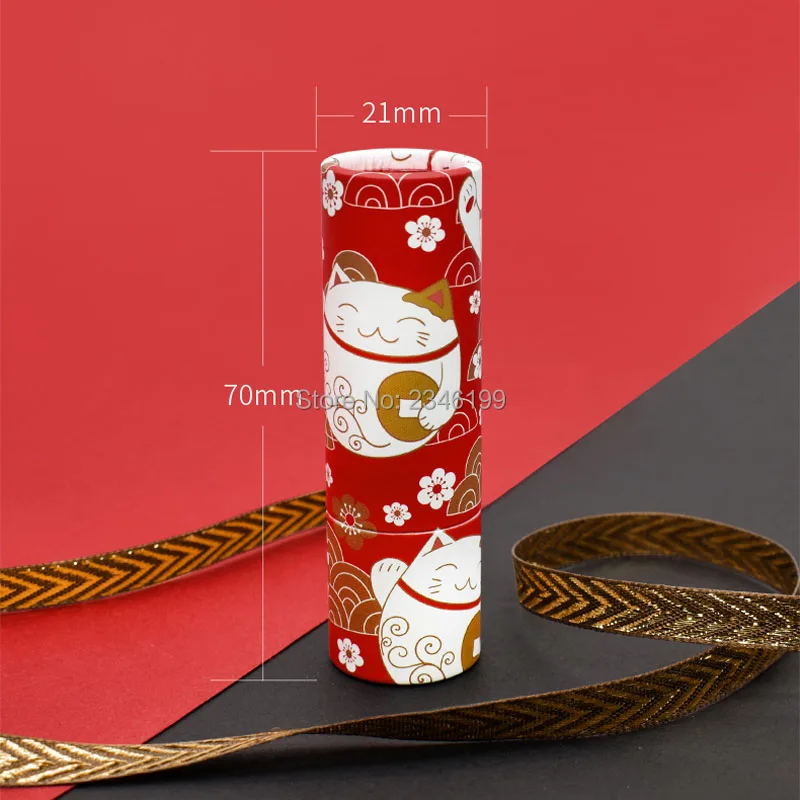 Empty Paper Lipstick Tube 12.1mm Empty Cosmetic Container Lucky Cat Lip Balm Tube Red Lucky Cat Papery Lipstick Container (2)