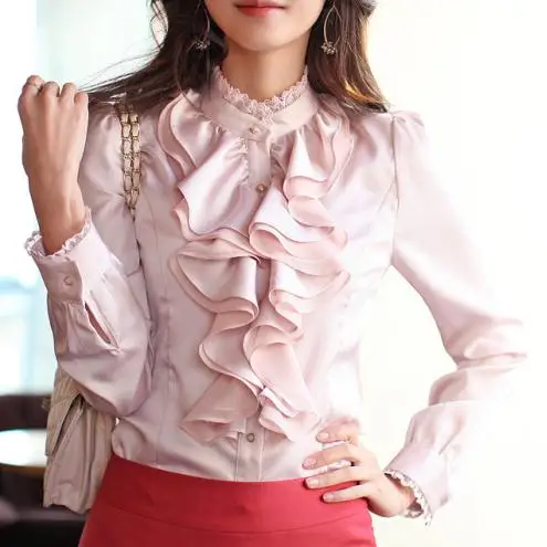 Women High Quality Lace Stand Collar Puff Long Sleeve Ruffles Collar Satin Blouse Ladies OL Slim Blouse Free Shipping
Women High Quality Lace Stand Collar Puff Long Sleeve Ruffles Collar Satin Blouse Ladies OL Slim Blouse Free Shipping