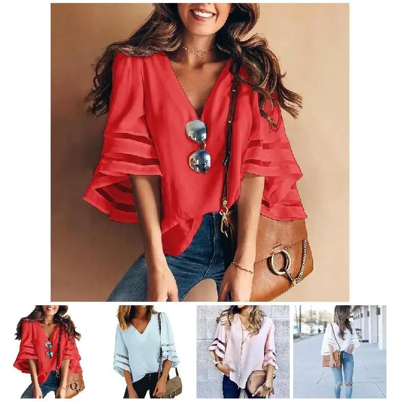 2019 Fashion Hot Women 3/4 Bell Sleeve V Neck Lace Patchwork Blouses Casual Loose Shirt Summer Solid Tops SMA66
2019 Fashion Hot Women 3/4 Bell Sleeve V Neck Lace Patchwork Blouses Casual Loose Shirt Summer Solid Tops SMA66